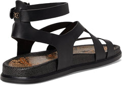 Sam Edelman Delia Black Leather Open Toe Strappy Buckle Detailed Flat Sandals