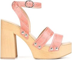 Sam Edelman Rosalind Terra Rose Squared Toe Ankle Strap Block Heeled Sandals