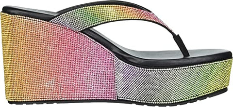Jessica Simpson Stilla Rainbow Rhinestone Thong Flip Flop Wedge Platform Sandals