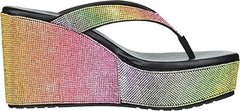 Jessica Simpson Stilla Rainbow Rhinestone Thong Flip Flop Wedge Platform Sandals