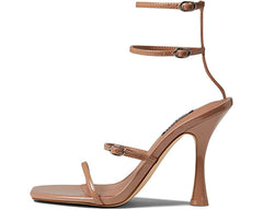 Nine West Aves3 Natural Clay Square Open Toe Ankle Strap Cylindrical Heel Sandal