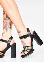 Cape Robbin Speechless Black Lug Sole Clear Strap Open Toe Platform Sandals