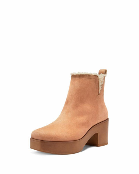 Vince Camuto Rafella Tan Latte Block Heel Bootie Platform Fur Lined Ankle Boot