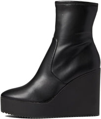 Steve Madden Witness Black Chunky Wedge Platform Round Toe Fashion Ankle Boots