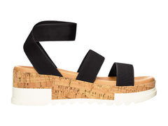 Steve Madden Bandi Black Cork-Wrapped Textile Ankle Strap Platform Wedge Sandal