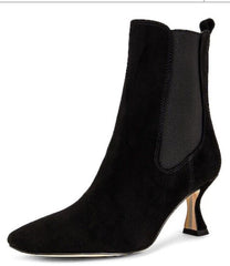 Sam Edelman Lani Black Square Toe Pull On Spooled Heels Chelsea Fashion Boots