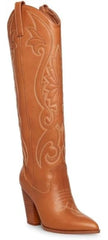 Steve Madden Lasso Cognac Pull On Stacked Block Heel Pointed Toe Knee High Boots