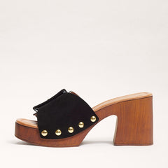 Sam Edelman Marcia Black Suede Squared Open Toe Slip On Block Heeled Sandals.