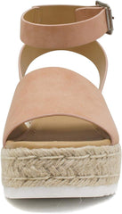 Soda Topic Rosy Nude Espadrilles Ankle Strap Studded Open Toe Wedge Heel Sandals