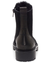 Lucky Brand Iliana Black Lace-Up Fur Lined Wedge Combat Hiker Ankle Booties