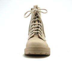 SODA FIRM Lace up Chunky Platform Classic Combat Ankle Boots Nude Beige (5.5, Beige Nbpu)