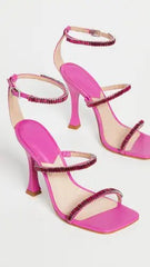 Schutz Nellina Very Pink Ankle Strap Open Squared Toe Spool High Heel Sandals