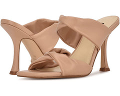 Nine West Sashah3 Light Natural Fashion Slip On Open Toe Flared Heeled Sandals
