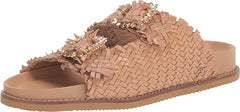 Sam Edelman Oaklyn Natural Woven Leather Buckle Embellished Strap Slides Sandals