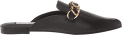 Steve Madden Faine Black Leather Pointed Toe Slip On Chain Detail Flat Mules