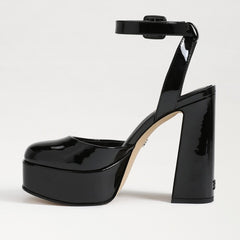 Sam Edelman Kaine Black Leather Squared Toe Ankle Strap Block Heeled Sandals