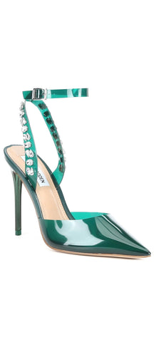 Steve Madden Vary Alessi Green Pointed Toe Ankle Strap Rhinestone Bridal Pumps