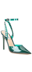Steve Madden Vary Alessi Green Pointed Toe Ankle Strap Rhinestone Bridal Pumps