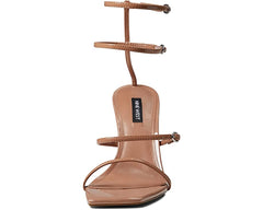 Nine West Aves3 Natural Clay Square Open Toe Ankle Strap Cylindrical Heel Sandal