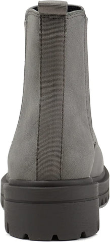 Soda Pilot Grey Nubuck Pull On Rounded Toe Chunky Platform Block Heel Wide Boots