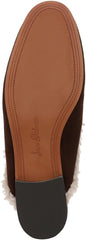 Sam Edelman Linnie Cafe Noir Shearling Chain Embellished Slip On Flats Mules