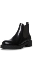 Steve Madden Poppy Black Leather Pull On Rounded Toe Chunky Heel Ankle Boots