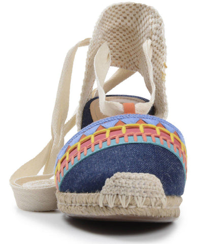 Schutz Bess Blue Denim Tie Up Wedge Platform Pump Espadrille Summer Pump Sandals
