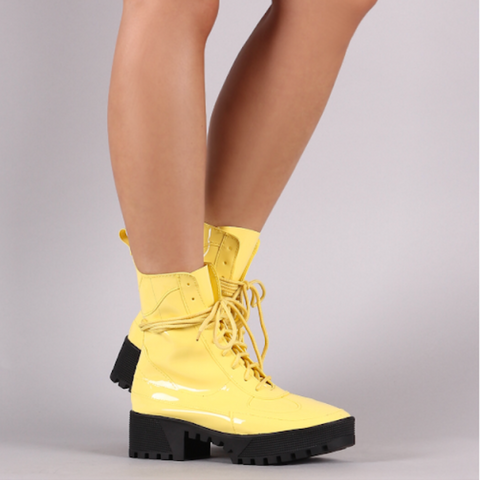 Cape Robbin Dashing Yellow Lug Sole Chunky Platform Ankle Combat Boot