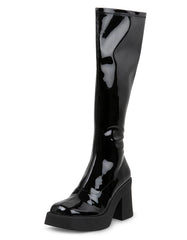 Steve Madden Klarisa Black Patent Squared Toe Block Heel Knee High Fashion Boots