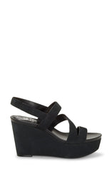 Vince Camuto VELLEY Black Leather Platform Wedge Heeled Caged Strappy Sandals