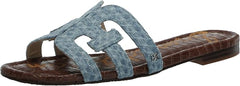 Sam Edelman Bay Montrose Blue Denim Slip On Rounded Open Toe Leather Strap Sandals