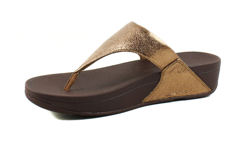 FitFlop Women's Lulu Superglitz Bronze Glitter Platform Thong Wedge Sandals