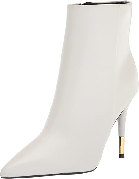 Nine West Bolana White Leather Pointed Toe Stiletto Heel Fashion Ankle Boots