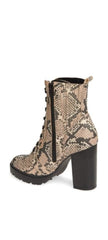 Steve Madden Lead Ankle Boot Nude Snake Lace Up Rugged Combat Lug Sole Booties