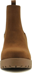 Soda Jaber Chestnut Chunky Lug Sole Elastic Gore Pull On Wide Chelsea Ankle Boot
