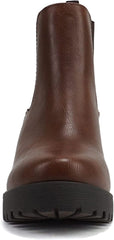 Soda Jaber Brown Pu Chunky Lug Sole Elastic Side Gore Pull On Chelsea Ankle Boot