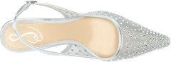 Sam Edelman Bianka Soft Silver Mesh Pointed Toe Slingback Kitten Heeled Pumps