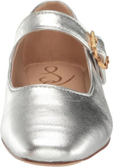 Sam Edelman Michaela Silver Leather Mary Jane Buckled Ankle Strap Square Toe Flats
