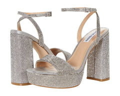 Steve Madden Lessa Rhinestone Formal Block Heel Platform Ankle Strap Sandal
