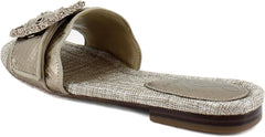 Sam Edelman Bambi Pewter Snake Buckle Detailed Open Toe Slip On Flat Sandals