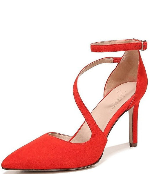 Naturalizer Abilyn Retro Poppy Suede Ankle Strap Pointed Toe Stiletto Heel Pumps