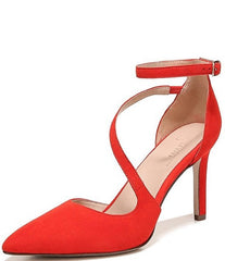 Naturalizer Abilyn Retro Poppy Suede Ankle Strap Pointed Toe Stiletto Heel Pumps