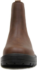 Soda Pilot Dark Tan Pull On Round Toe Chunky Platform Block Heel Wide Ankle Boot