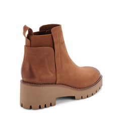 Blondo Danika Cognac Nubuck Rounded Toe Pull On Waterproof Block Heel Ankle Boot