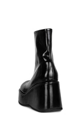 Jeffrey Campbell Millennium Black Box Chunky Wedge Heel Rounded Toe Ankle Boots