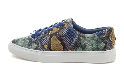 JSlides Women's LUCKI Lace-up Round toe Platform Sneaker, BLUE MULTI EMB