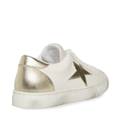 Steve Madden Rezume White/Gold Lace-Up Round Closed Toe Fashion Sneakers