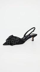 Sam Edelman Treena2 Black Polka Dot Satin Pointed Toe Slingback Kitten Heeled Pumps