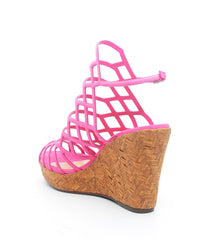 Schutz Womens Pink Cork Platform Wedge Caged Open Toe Heeled Sandal