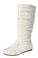 Forever Link Selena-24 White Closed Round Toe  Flat Heel Mid-Calf Boot
